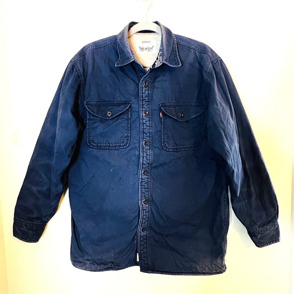 Levi Strauss Shirt Mens Medium Canvas Sherpa Lined Shacket Chore Barn Coat